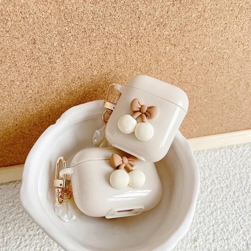 Various Cute Bear Heart-shaped  Bow tie Beige Case For Airpods 4 Earphone Case For AirPods Pro 2nd 3 1 2 Earphone Charging Box Keychain Lanyard