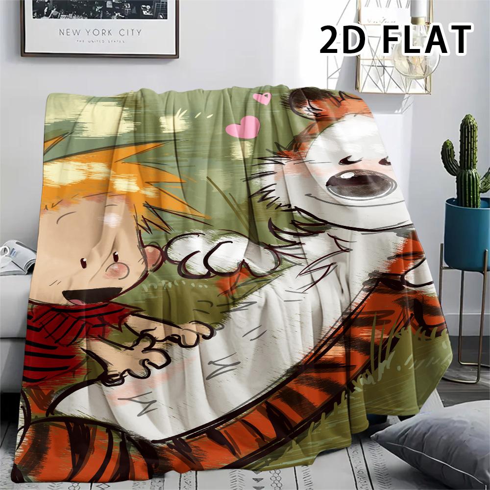1Pc Calvin and Hobbes Print Flannel Blanket, High quality Comfortable for All Seasons, Home Decor, Warmth and Comfort, Perfect for Christmas Gifts