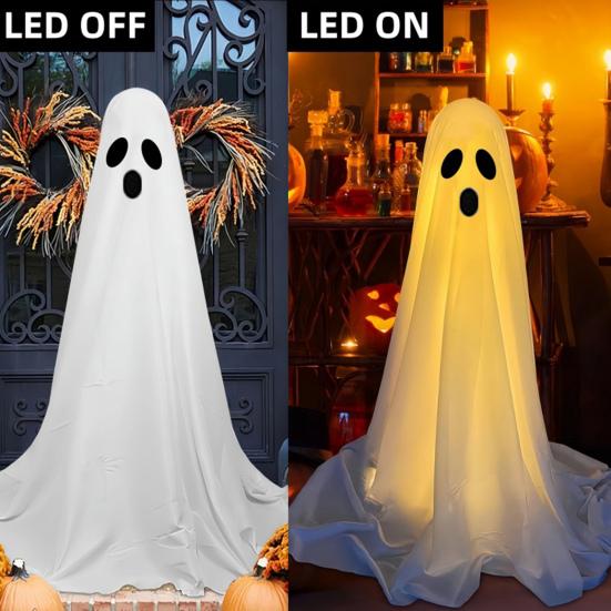 Halloween Decorations for Outdoor DIY Large Lighted White Cloth Ghost with LED String Lights for Home Porch Yard Decor