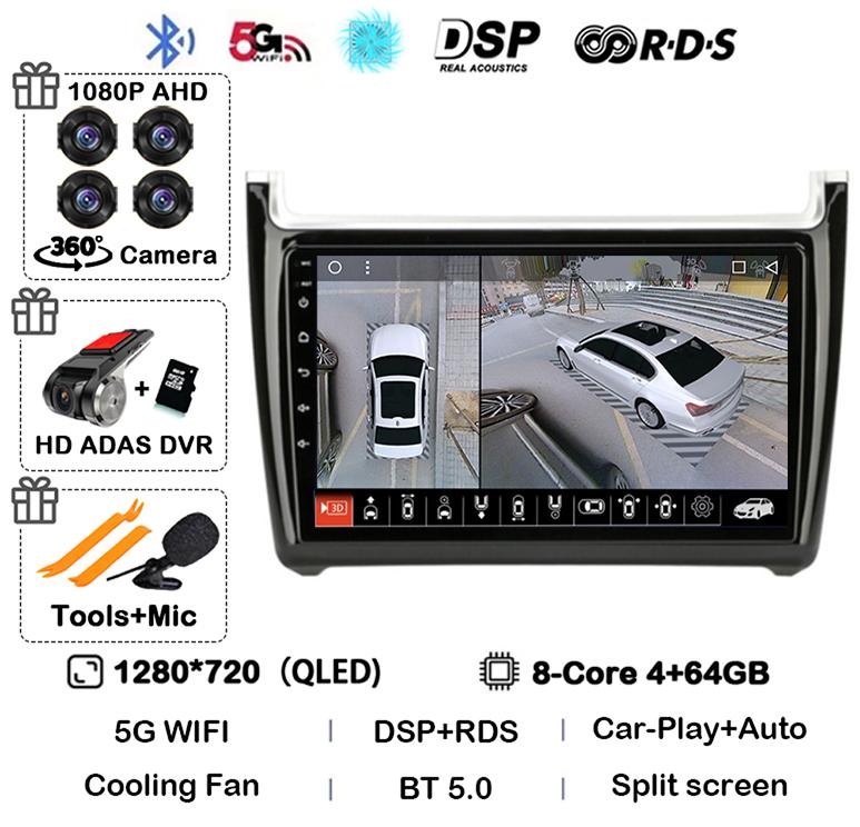 Android 14 Carplay Auto 2din Car Radio For Volkswagen VW Polo 2008-2020 Multimedia Video Player GPS Head Unit Stereo 360 Camera