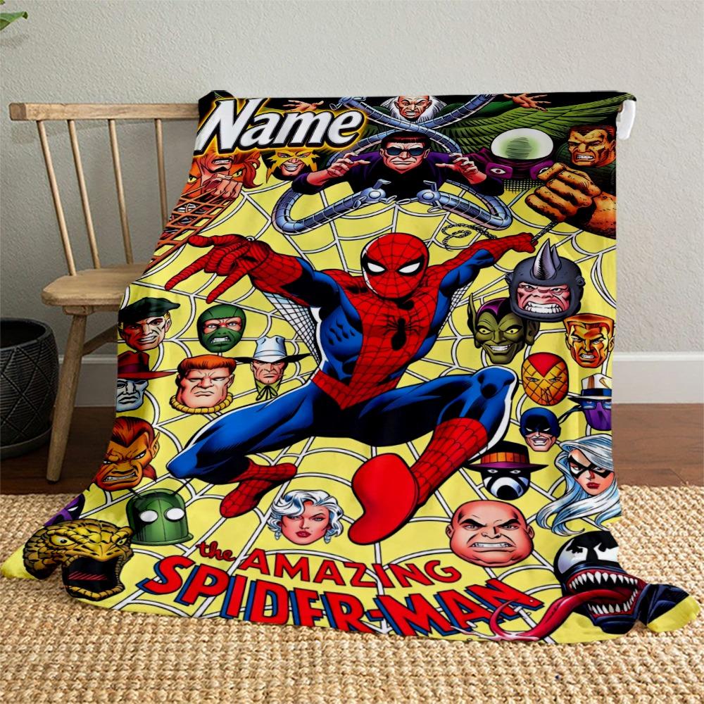 Custom Name Spiderman Villains Flannel Blanket Super Soft Warm Cozy Blanket For Sofa Bed Office Travel Allseason Home Decor Gift