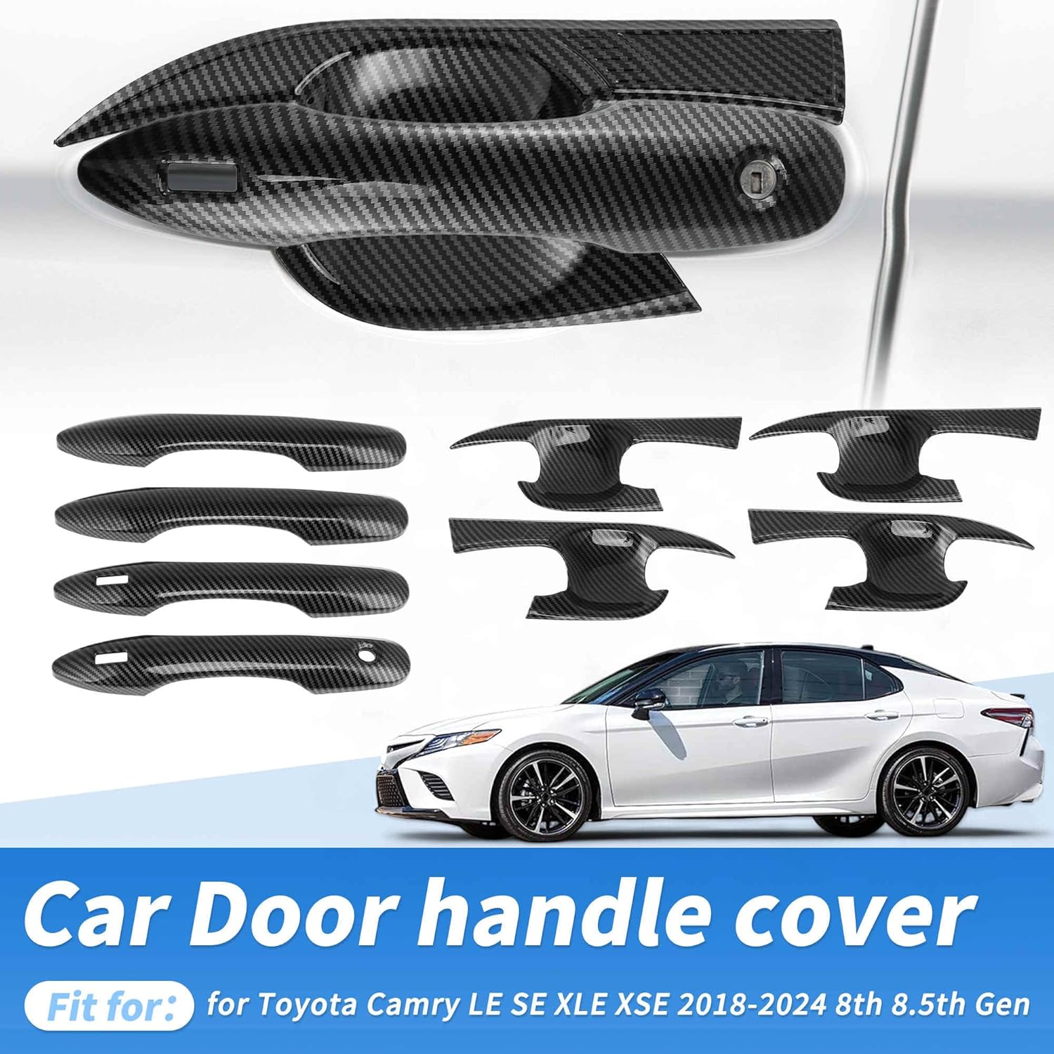 

Exterior Door Handle Bowl Cover Trim Set for Toyota Camry LE SE XLE XSE 2018-2024 8th 8.5th Gen Door Handle Cover Protector Black Carbon Fiber