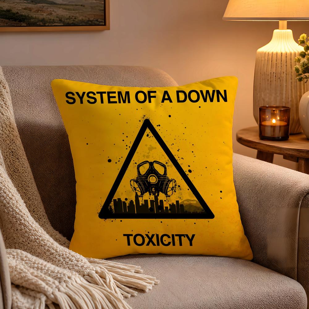 Hot Rock Band SSystem Of A Down Pillow Case Soft Plush Cushion Cover Double Print and Invisible Zipper for Sofa Home Car Use