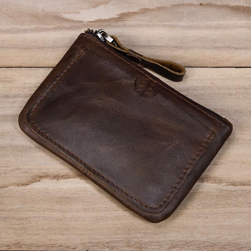 Little Coin Purse Genuine Leather Real Cowhide Men's Leather Short Wallet Mini Purse Men Women Key Wallet Card Zip With Key Ring