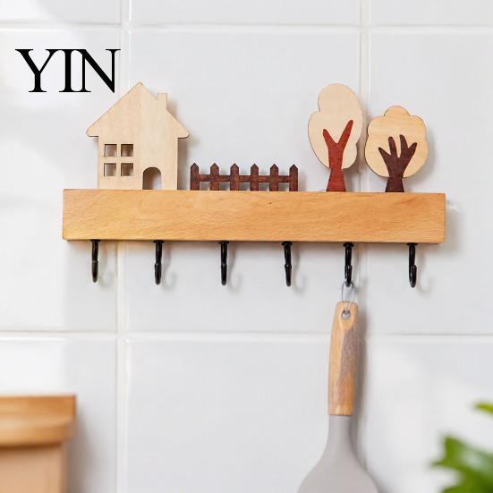Heavy Duty Key Hanger Wooden Holder, Solid Wood Organizer with 6 Hooks, Modern Kitchen Tool Wall Mounted for Entryway And Office Storage