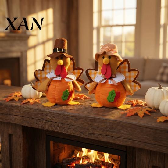 Autumn Home Decor Thanksgiving Plush Turkey Doll, Stuffed Animal Figurine, Soft Plushie Harvest Tabletop Decoration for Desktop Tired Tray Party