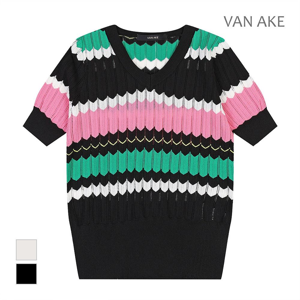 VANAKE Contrast Weave Point Short Sleeve Knit_Vb38Ktq306Z