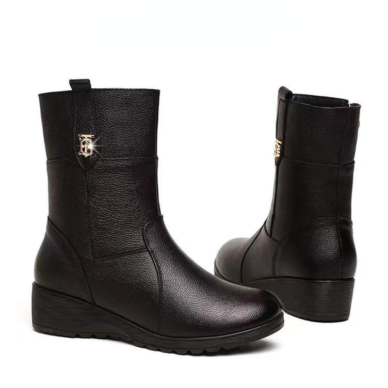 High Quality Shoes Female 2025 New Winter Plush Warm Women's Boots Comfortable Wedge Ladies Mid-calf Boots Botas Altas Mujer