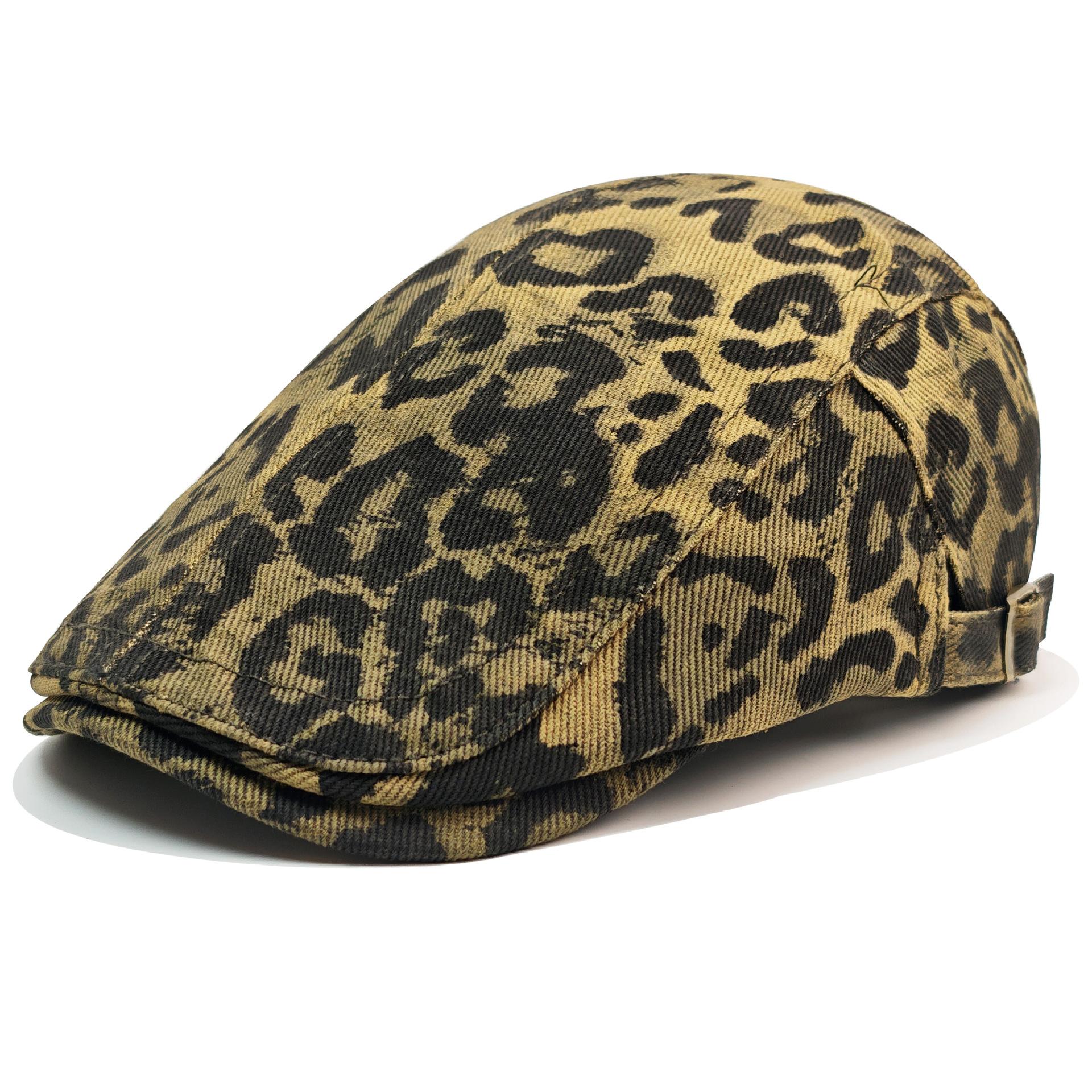 JYL TS DIY Leopard Print Newsboy Cap Unisex  Beret Cap Cotton khaki_ средний салатный