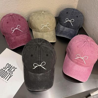 Retro Washed Bow Baseball Cap Women's Summer New Hat Gray Cap