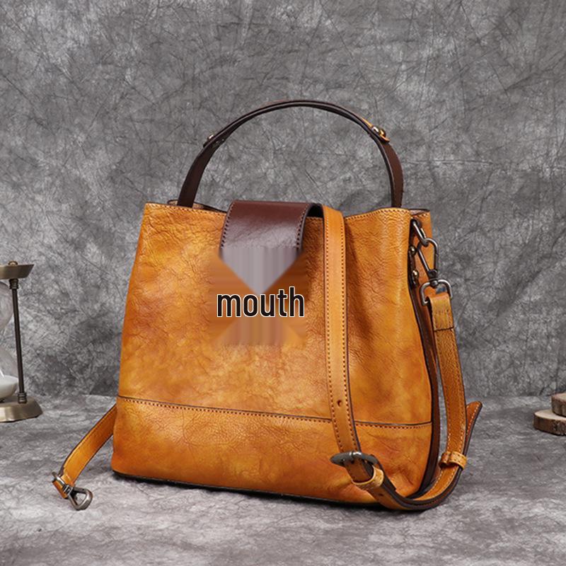 Vintage Tree Bark Leather Multifunction Crossbody Handbag