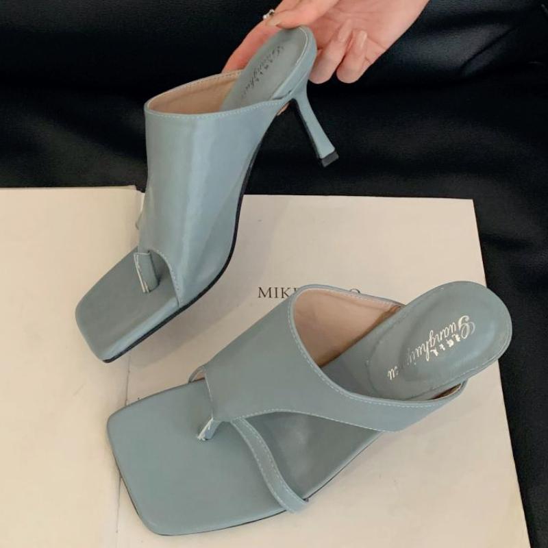 Elegant Thin High Flip Flops Women 2025 Summer Sexy Square Toe Slide Sandals Fashion Brand Designer Mule Pumps zapatos de mujer 35 3926₽