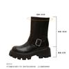 Fibbia per cintura stile britannico Stivali Martin da donna piatti in pelle primavera e autunno nuovi stivaletti versatili senza tacco