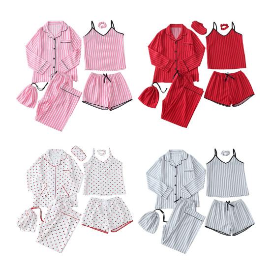 Women'S 7-Piece Satin Pajama Set Sexy Cami Top Button Down