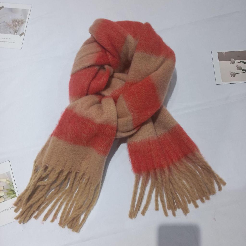 Damen Winter Farbblock Gestreifter Quasten Schal - Warm, Vielseitig, High-End Mode Halswärmer Schal.