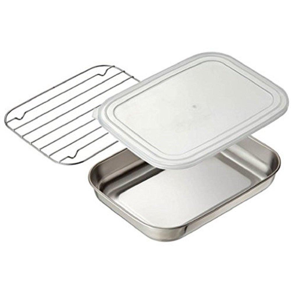 Oaks Stainless Steel Tray Set with Lid for with Silver Japan-made Storage, 3-Piece Set, Mesh, Small, TN1384,
