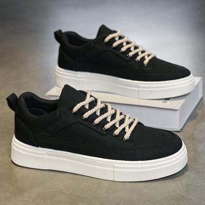 Men's Canvas Skate Shoes Thick Sole Retro Campus Sneakers Breathable Lace-Up Casual Footwear Street Style Versatile Comfort Wear