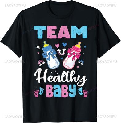 Funny Gender Reveal Party Team Healthy Baby Printed Tshirt Woman Man Summer Cotton Clothes Ropa Hombre Oneck Fashion