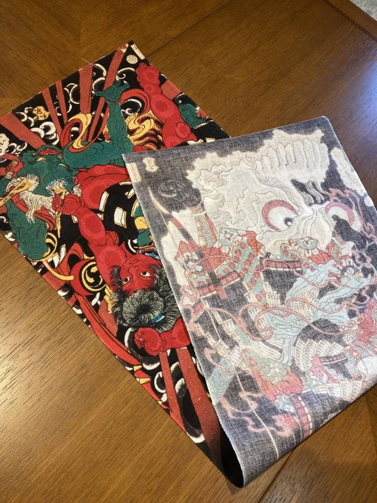 prints from all times and Tenugui Tsukioka Collection of Japanese and Chinese Ukiyo-e places, (hand towel) Yoshitoshi, "A Heroes," Skull, Kintaro.