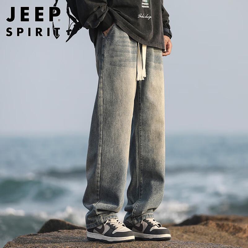 JEEP SPIRIT Men's Retro Loose Straight Leg Jeans