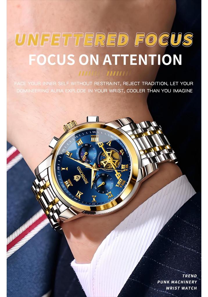 Binbang Luminous Skeleton Waterproof Quartz Men's Watch