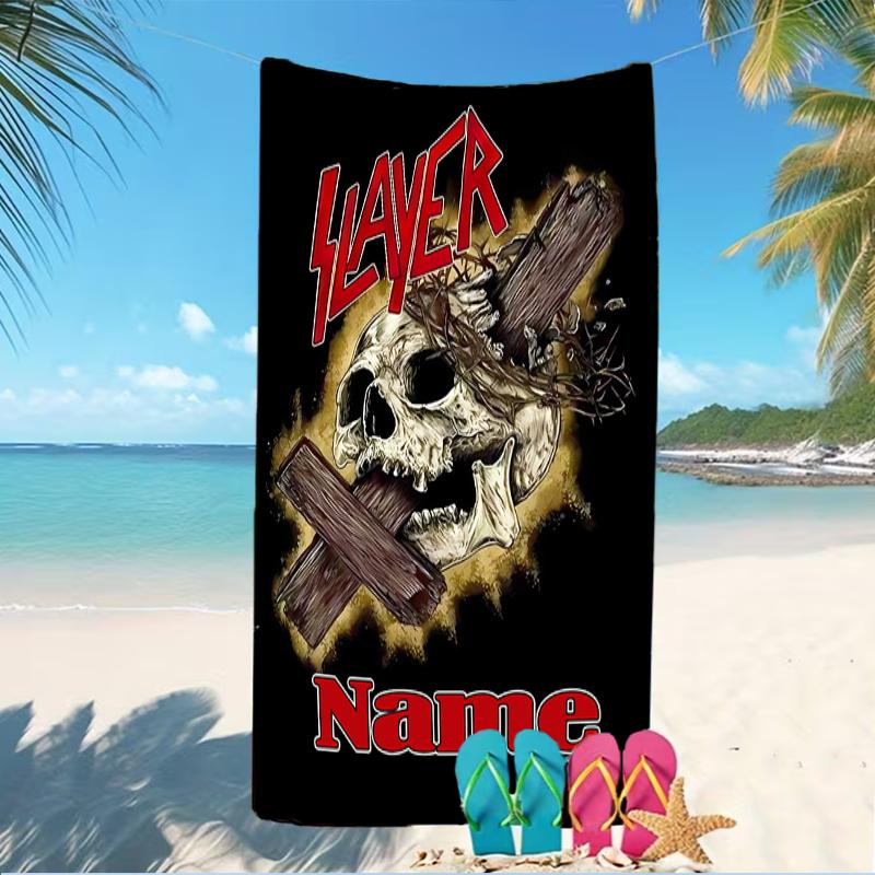 Customizable personalized beach towels Slayer band themed designs.Suitable for the beach, yoga, sports;ideal as beach accessories