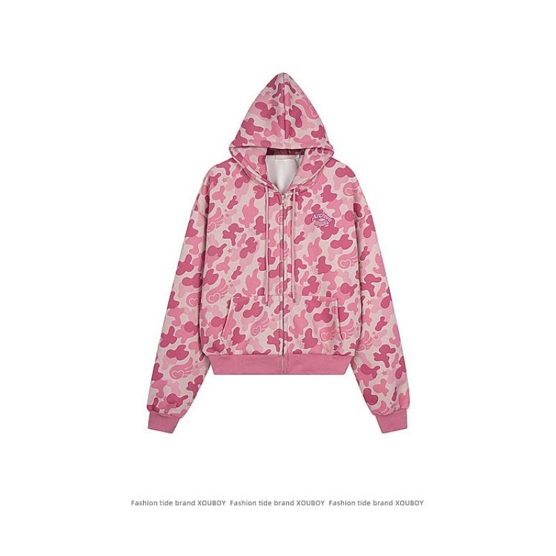 2026 Unisex Oversized Kapuzen-Reißverschluss-Sweatshirt Camouflage-Print Streetwear Freizeitjacke