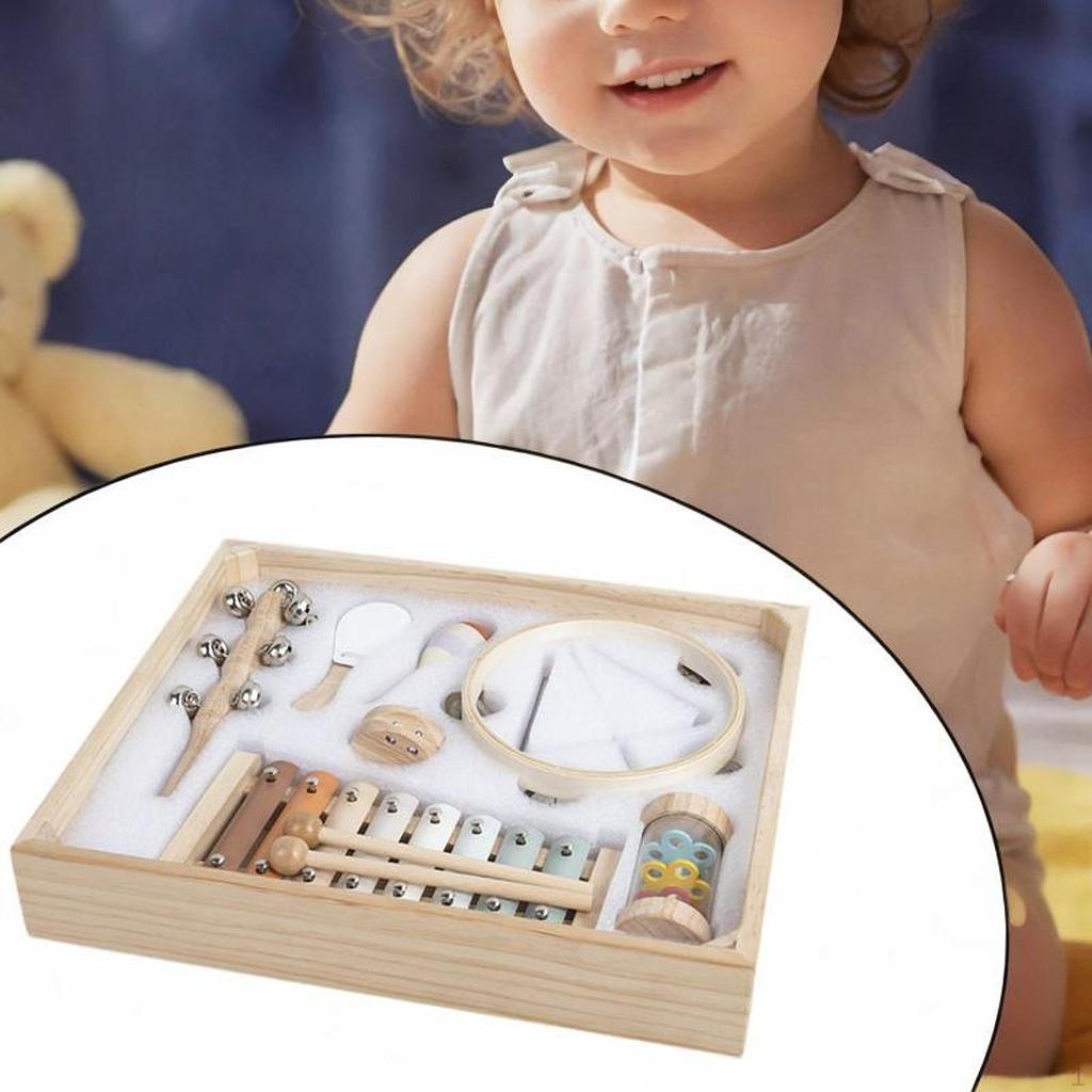 8x Baby Percussion Toys with Xylophone, Wooden Musical Instruments, Rhythm Preschool