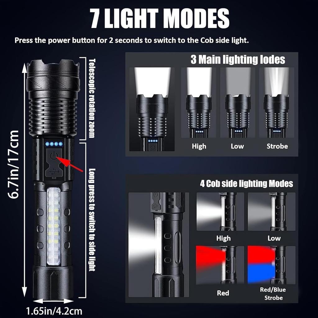 FETNHU Observatioy Flashlight, Observatioy Outdoor Lighting White Laser Flashlight, Observatory Flashlight with Cob Warning Side Work Light, USB