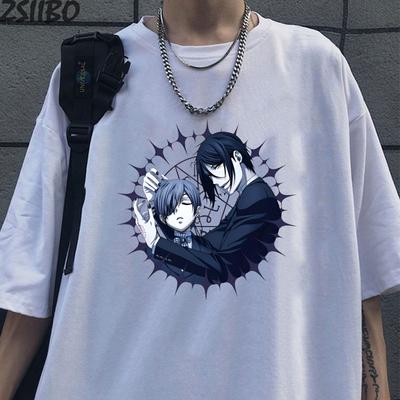 New Anime Black Butler Sebastian Michaelis Ciel Phantomhive Print T-shirt Unisex Summer Casual O-neck Lady Female Short Sleeve