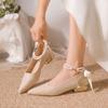 French Pointed Bridesmaid Shoes Thick Heel Wedding Shoes Female Bride High Heel Mary Jane Autumn Evening Breeze Gentle Single Shoes
