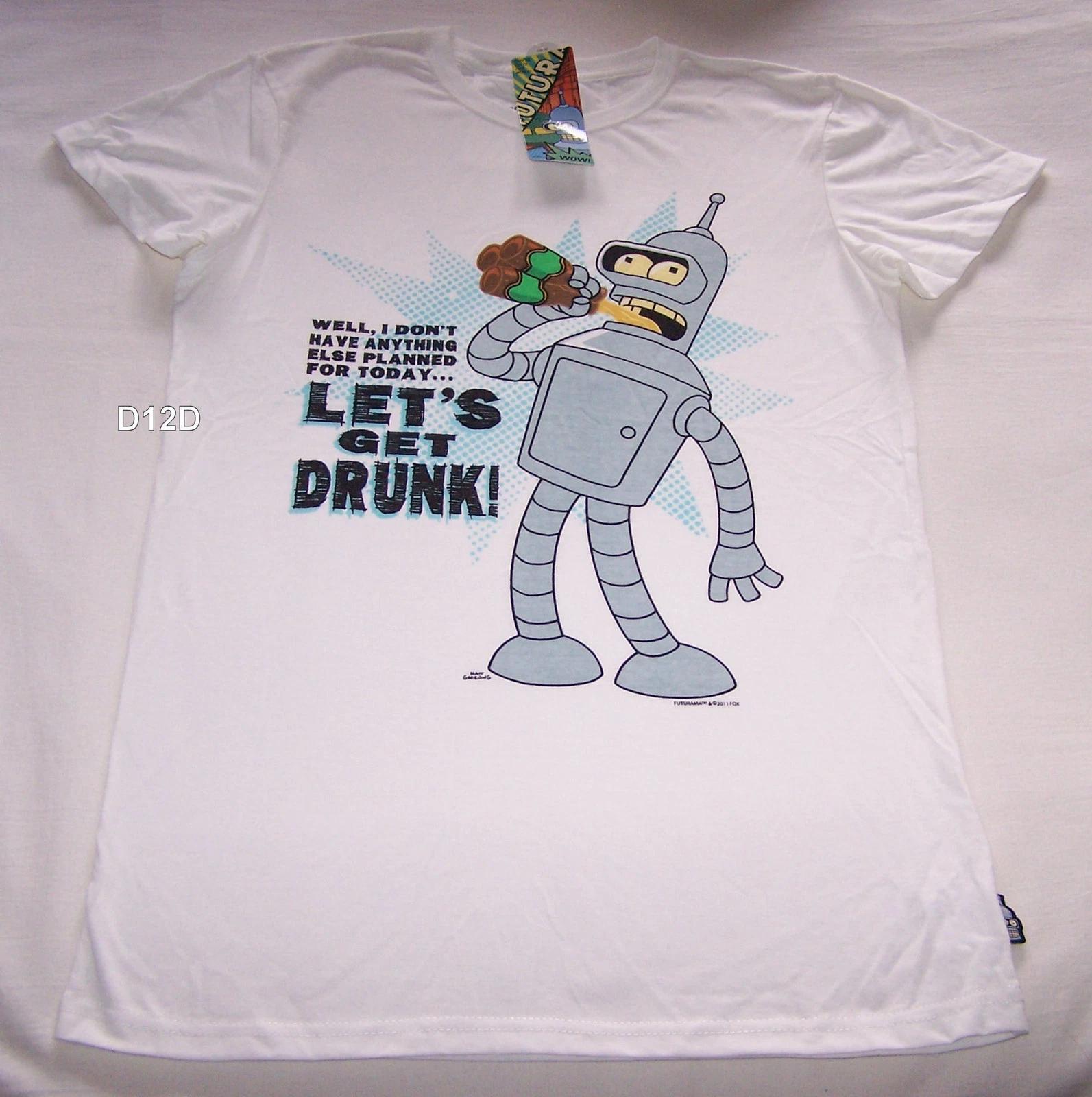 Futurama Bender Get Drunk Mens Off White Printed T Shirt Size XXXS New L