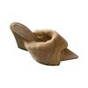 Pre-autumn new product ~ plush pointed toe open toe hairy slippers women's 2025 new French casual fashion wedge slippers