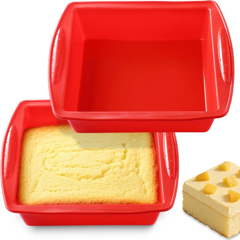2PCS Heat Resistant Silicone Square Brownie Pan Flexible Dessert Baking Mold  Lasagna