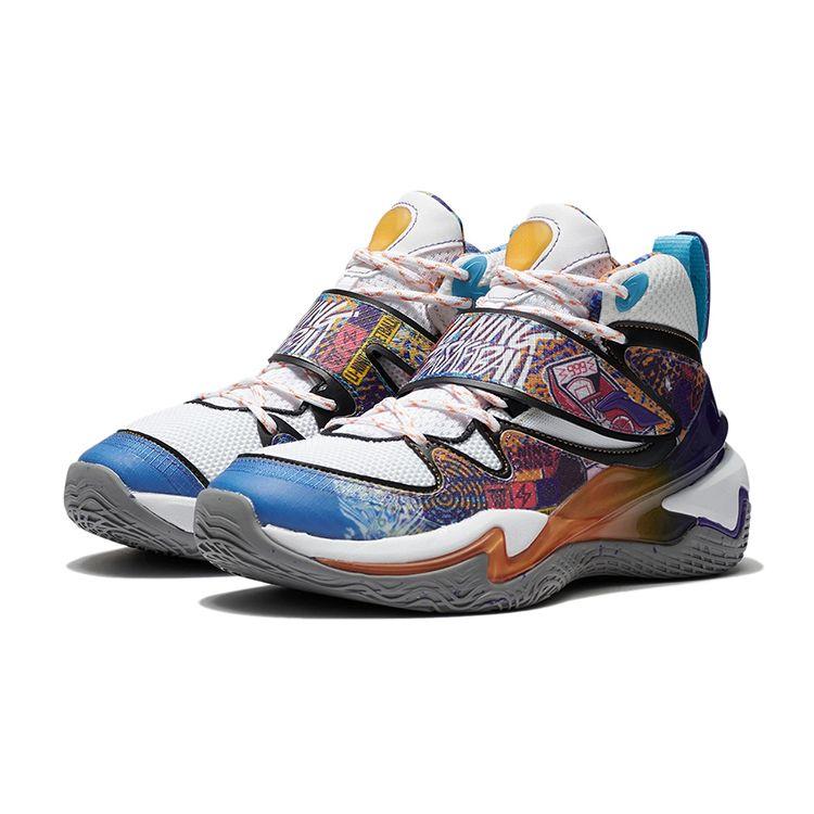 Li Ning Pioneer Premium 2.0 Shock Absorbing Anti-Slip Durable Mid-Top Basketball Shoes Kids Basketball Shoes White Black Orange YKBS002-1