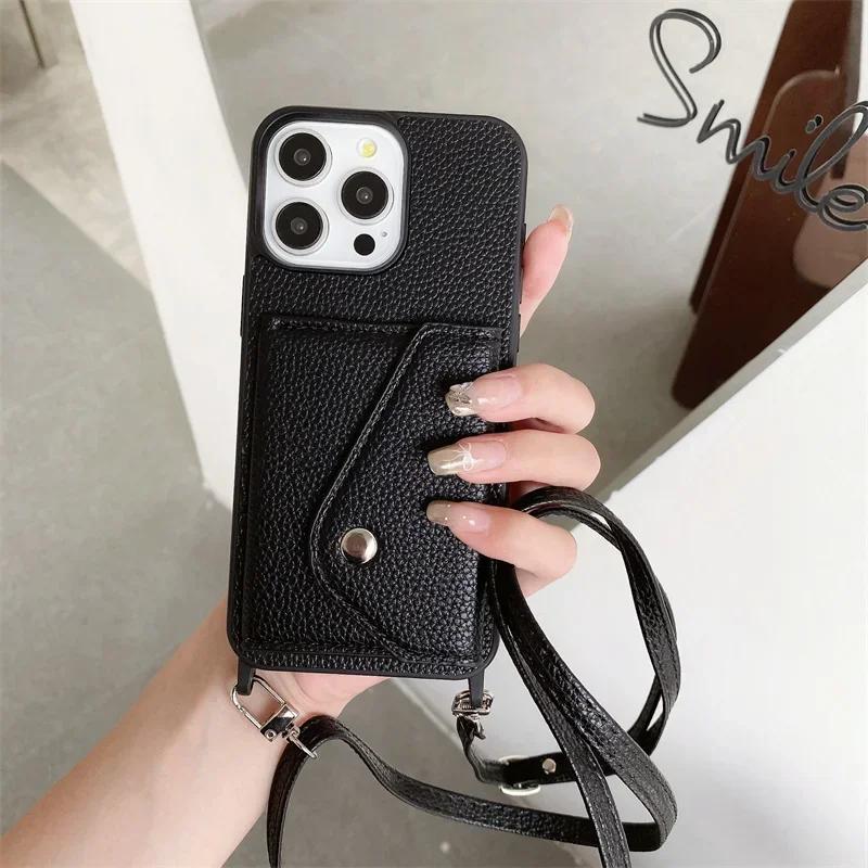 Wallet  with Card Holder Crossbody Phone Case for IPhone 13 12 Mini 16E 16 15 Plus 14 11 Pro Max Pu Leather Protective Cover