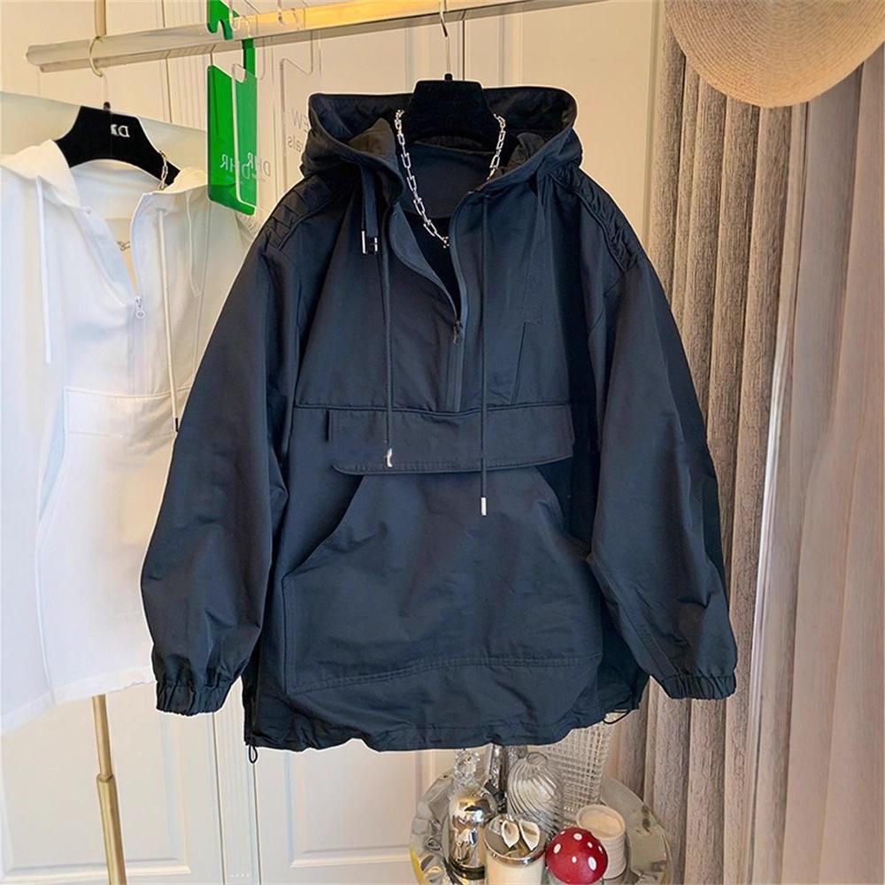 

Trendy Plus Size Women s Hooded Windbreaker Jacket, Autumn Casual Design L (90-120 jin) чорний