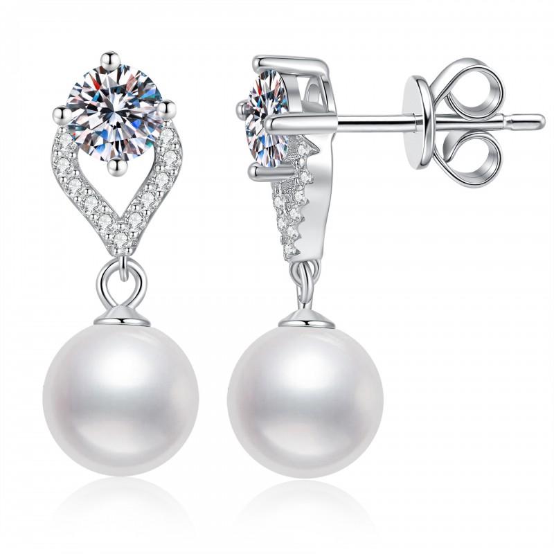 Sterling Heart Stud Earrings With Moissanite Pearl Beads INS Style Elegant Everyday Jewelry Women 925 Sterling Silver