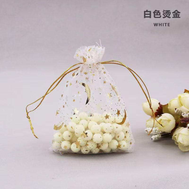 20PCS Moon Stars Drawstring Organza Bags Jewelry Gift Bags Pouches Gold Star Organza Favor Pouches for Christmas Wedding