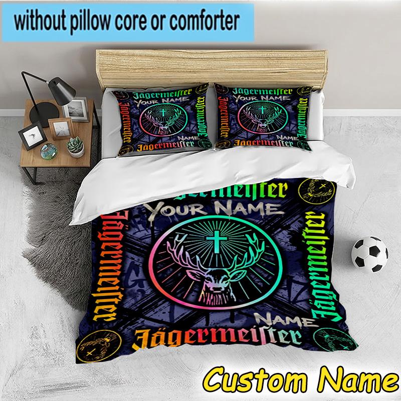 3pcs Custom Name Jager-meister Spirit Drink Bedding Set Includes 1 Duvet Cover & 2 Pillowcases for All Seasons Dormitory Home Decor Christmas gifts