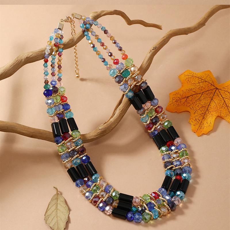Fashion Colorful Artificial Crystal Collar Necklace Jewelry Geometric Beads Handmade Multilayer Collar Necklaces Jewelry Gift