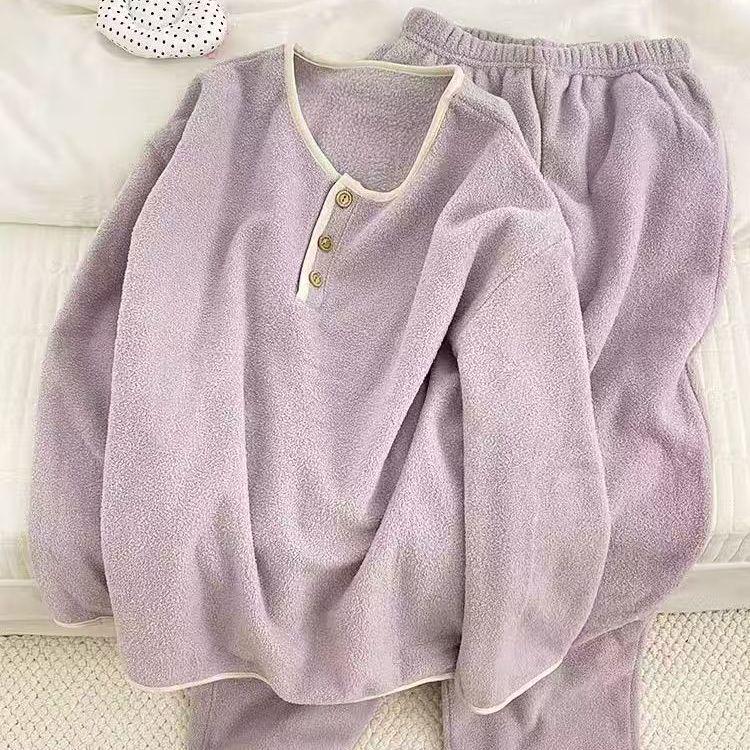 

W0T Women s & Girls Sweet Taro Purple Flannel Pajamas Set - Korean Style, Thick Plush, Warm for Autumn/Winter S (80-95 jin)