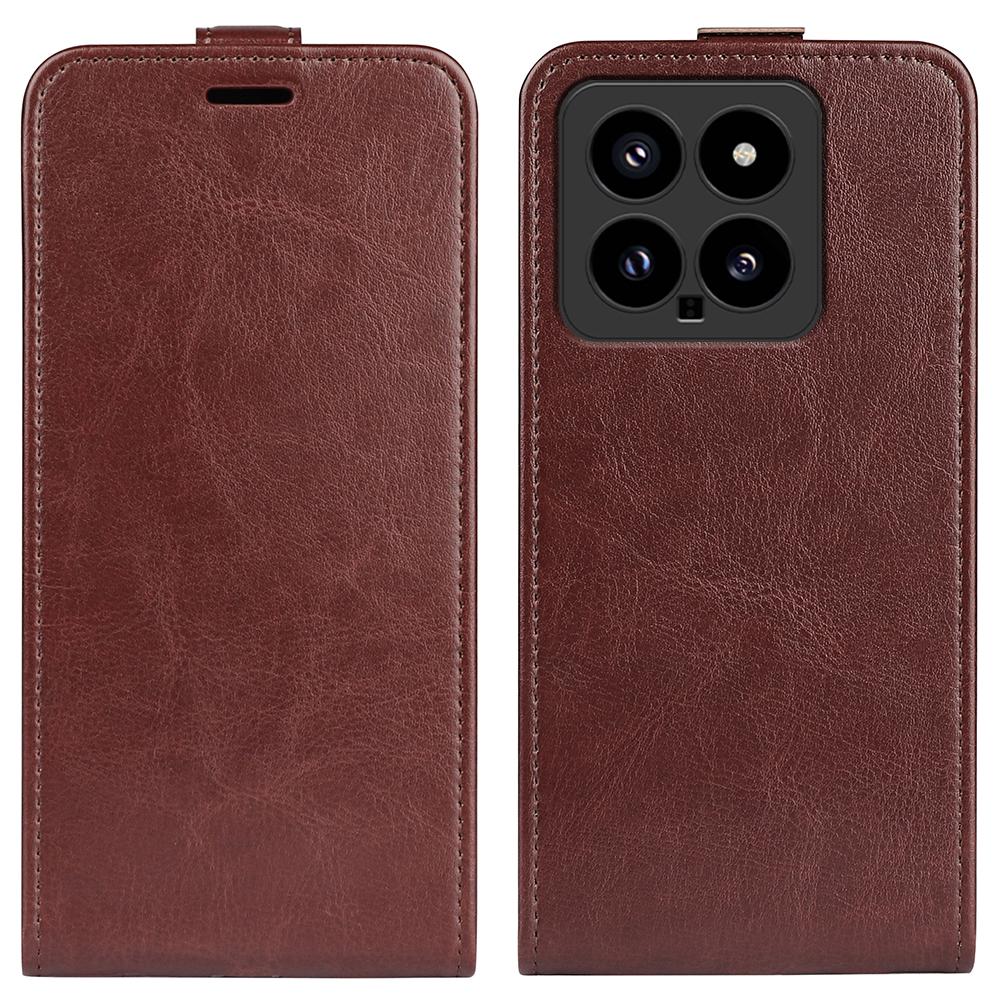 

For Xiaomi 14 Case Crazy Horse Texture Leather Cover with Card Holder Brown