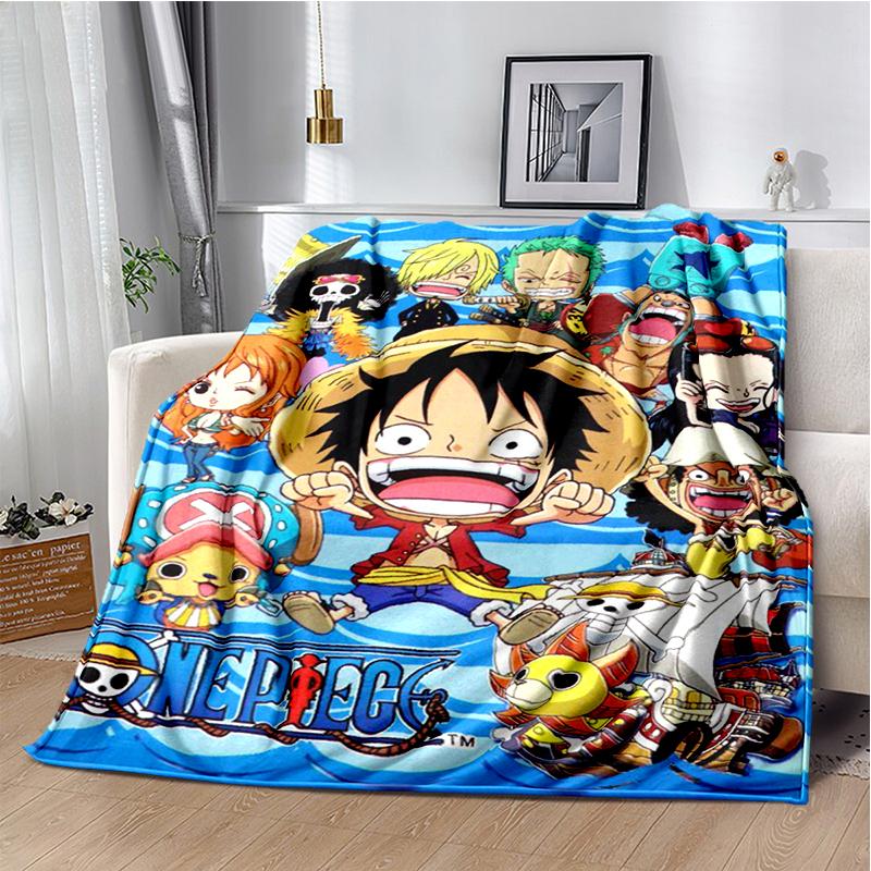 3D One P-Piece Cartoon Anime Flannel Blanket Soft Warm Throw Blanket for Bedroom Living Room Bed Camping Picnic Office Kids Gift 75x90cm