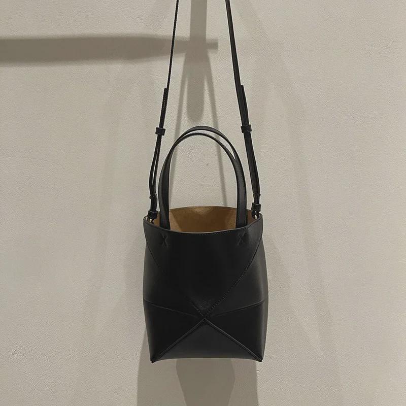 2023 Genuine Leather Convertible Geometric Tote: Large Capacity Shoulder, Crossbody, or Hand-Held Bag