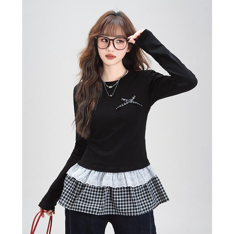 

Check item first: Enhanced women s long-sleeve lace bow t-shirt. XL чёрный