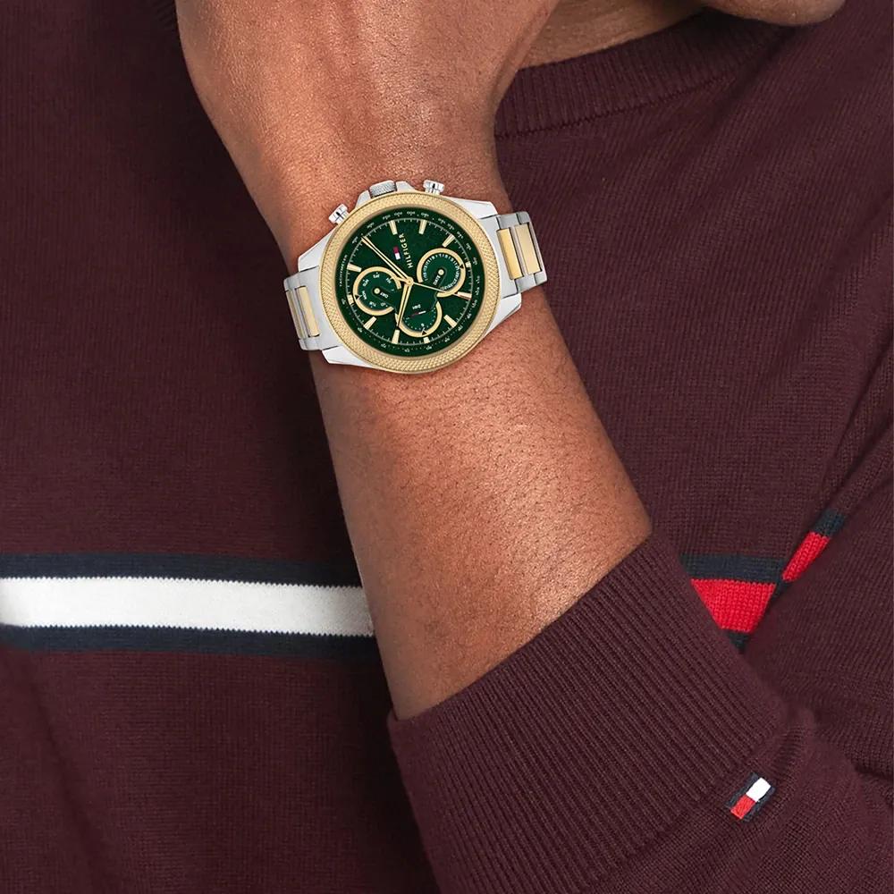 Tommy Hilfiger Herren-Chronograph Grüne Lünette Zweifarbige Armbanduhr 1792079