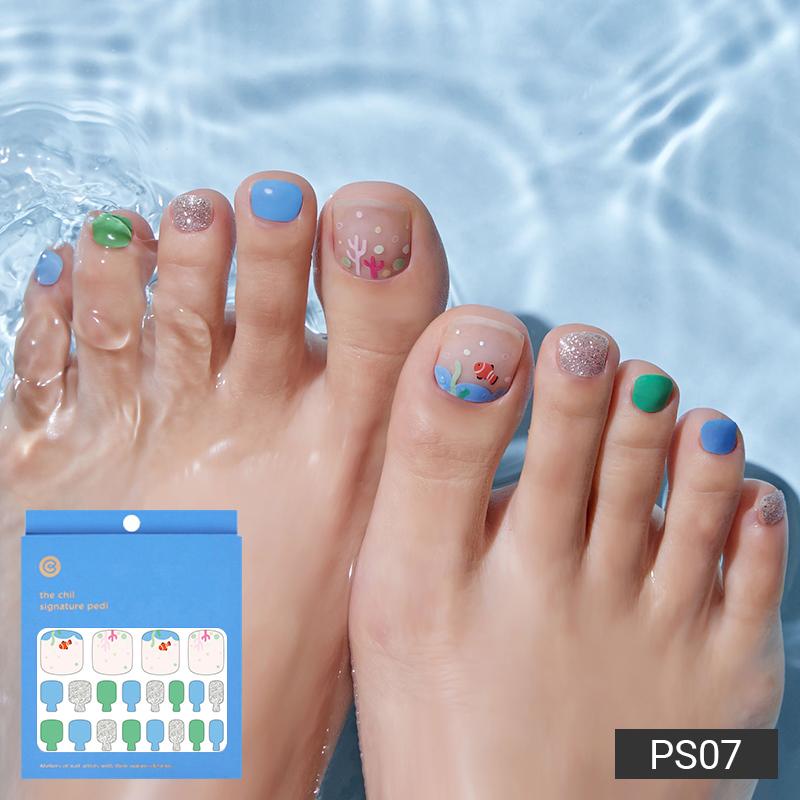 Tropical Escape Pediküre Nagelsticker - 37 selbstklebende Spitzen, tropische Frucht- und Meeresmotive, schnelle 5-Minuten-Pediküre