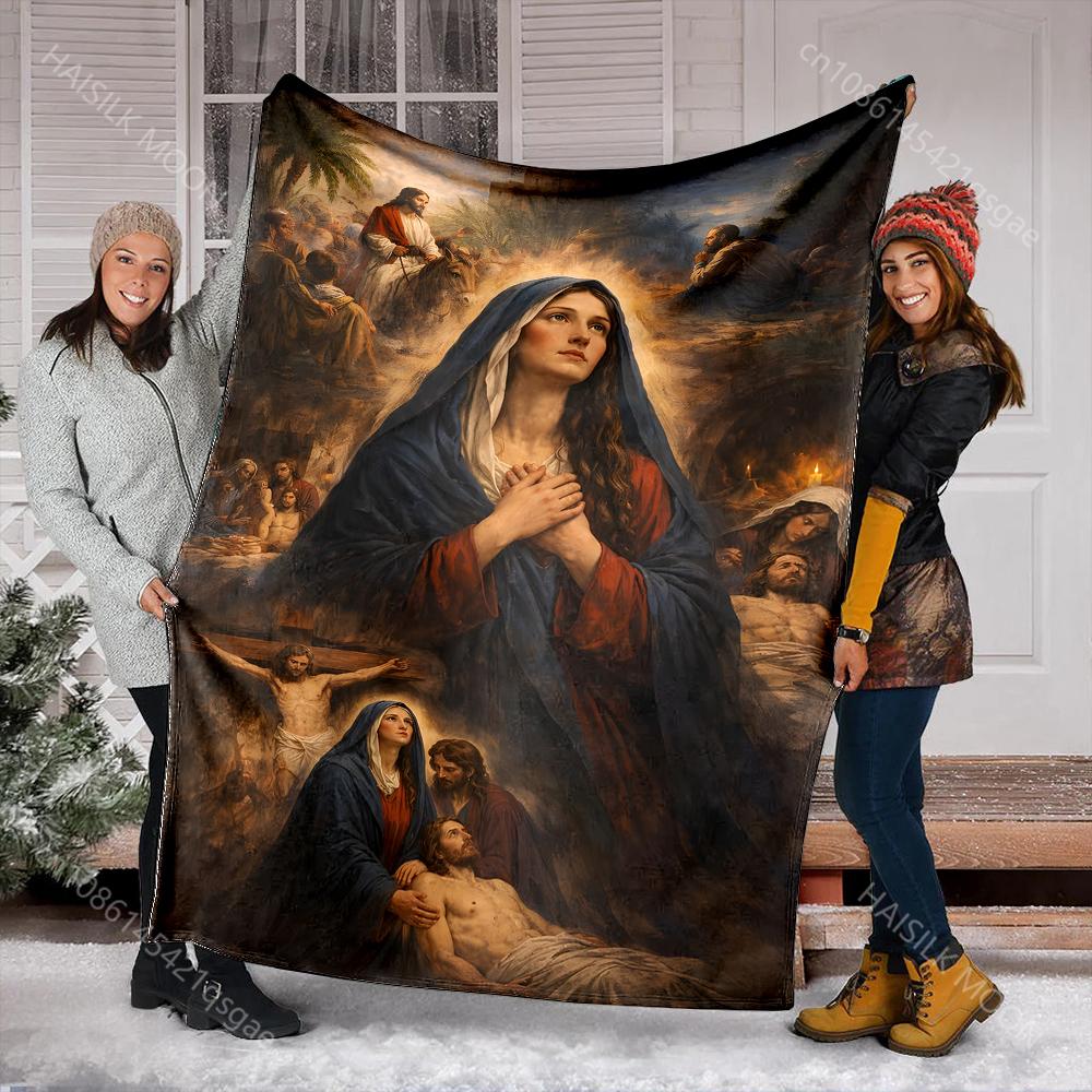 Biblical scenes religious figures Faith-printed Flannel Blanket Soft and Warm Suitable for Home Travel Picnics Camping RV