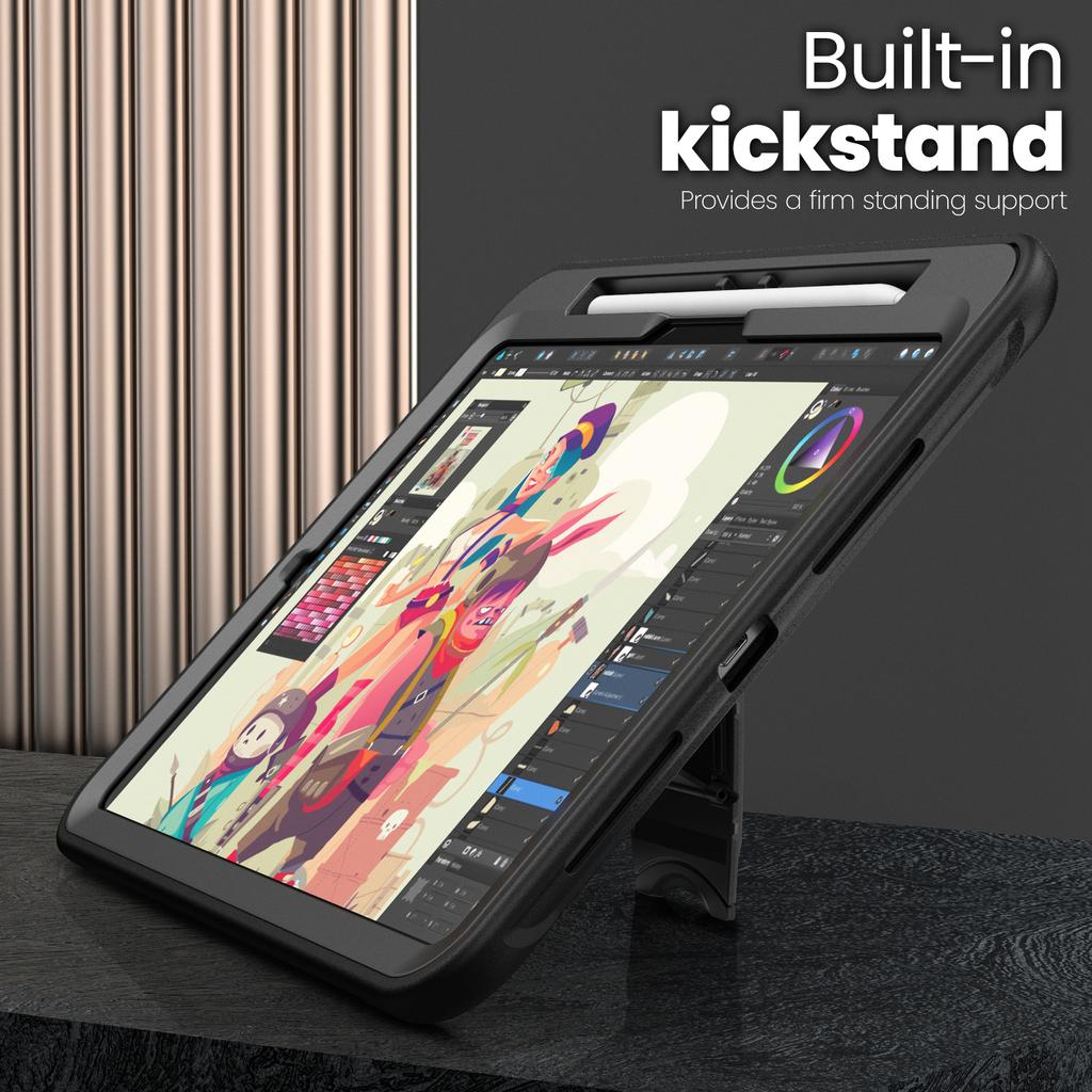 For iPad Pro 11 (2025)/11 (2024) Case PC + TPE Tablet Cover with Hidden Zinc Alloy Kickstand